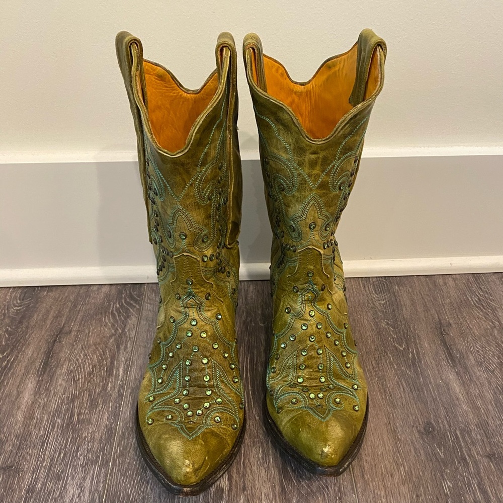 Old Gringo Green and Yellow Heeled Boots